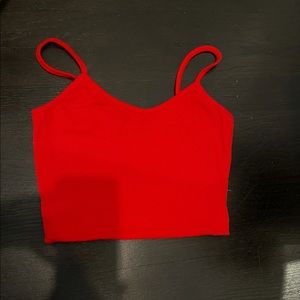 Ribbed crop red spaghetti strap tank.